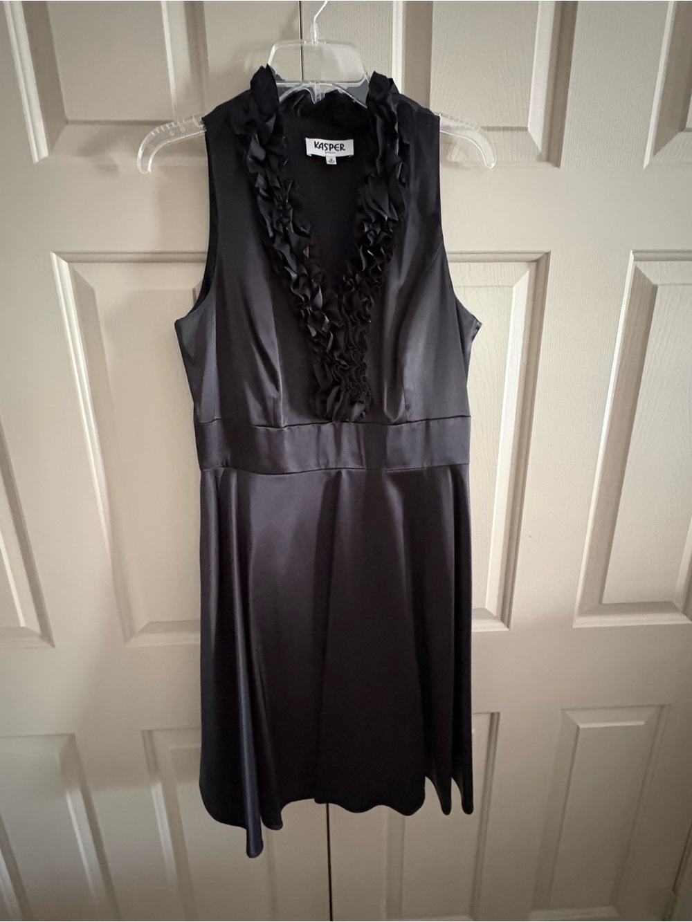 Kasper Black Sleeveless Ruffle-Trim Midi Dress